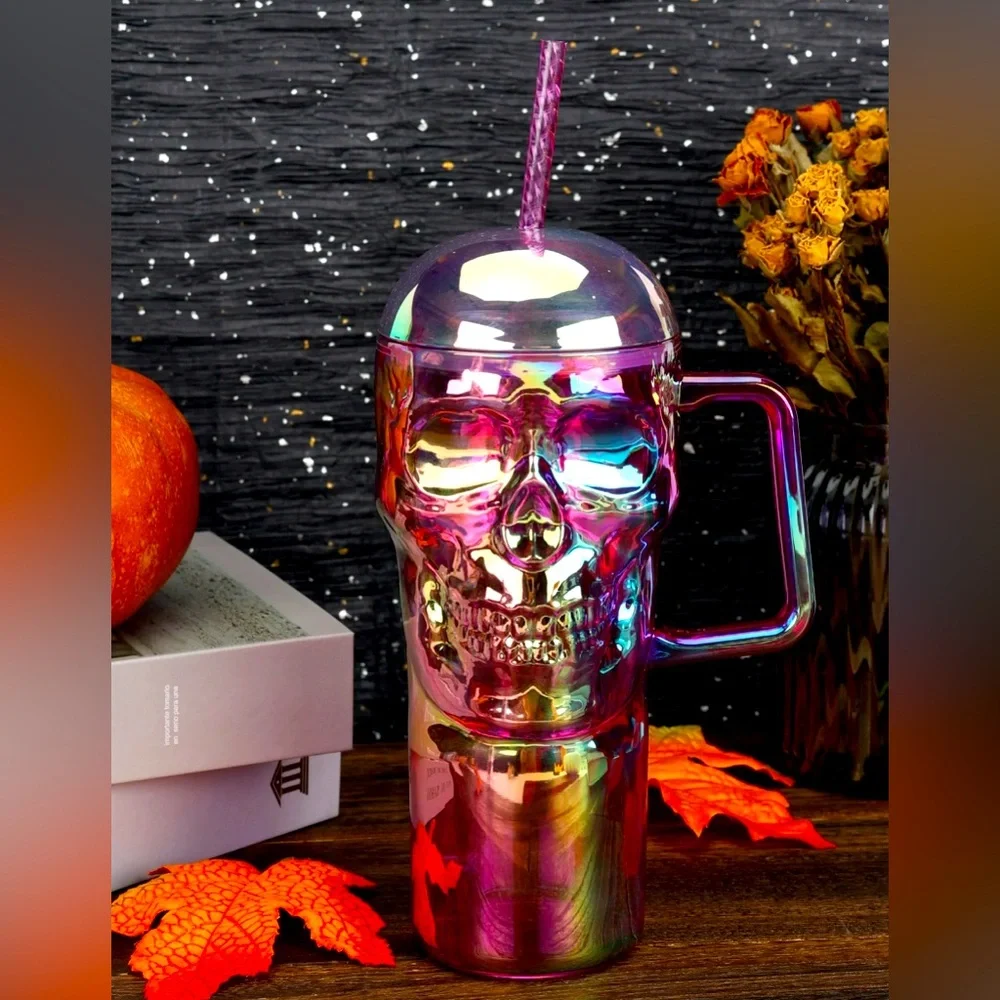 Iridescent Skull Tumbler with Straw - Picture 6 of 6